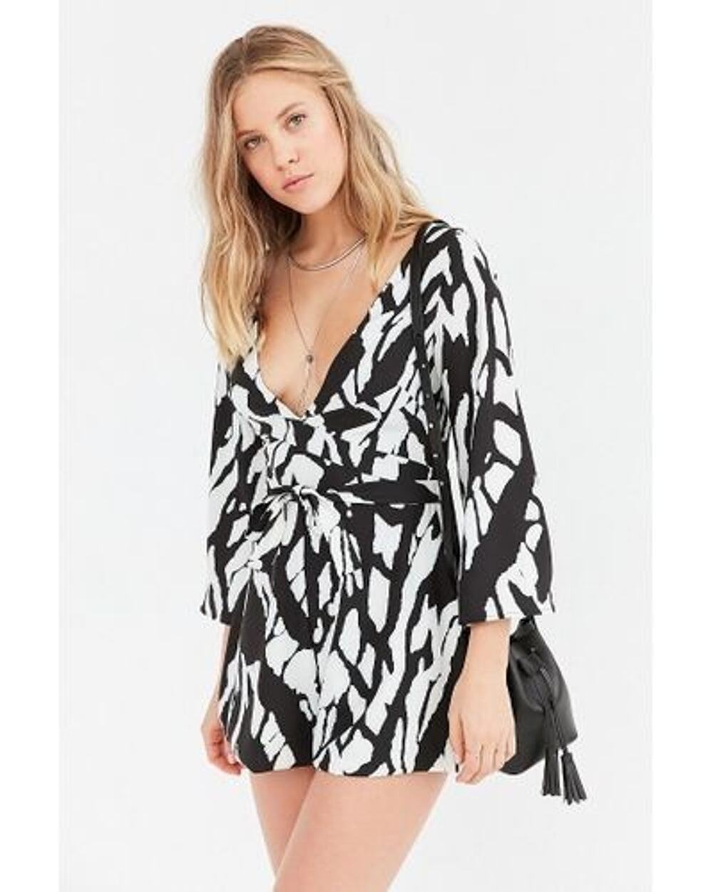 NEW Urban Outfitters x Isla Tie Waist Romper B&W $168 Size Small Abstract